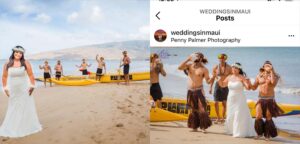 Hawaiian traditional wedding with Hawiian canoes
