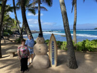 Mama's Fishhouse at Christmas with a Snowman