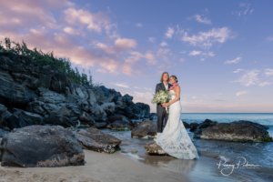 Maui wedding on DT Fleming Beach at sunset in Kapalua Maui